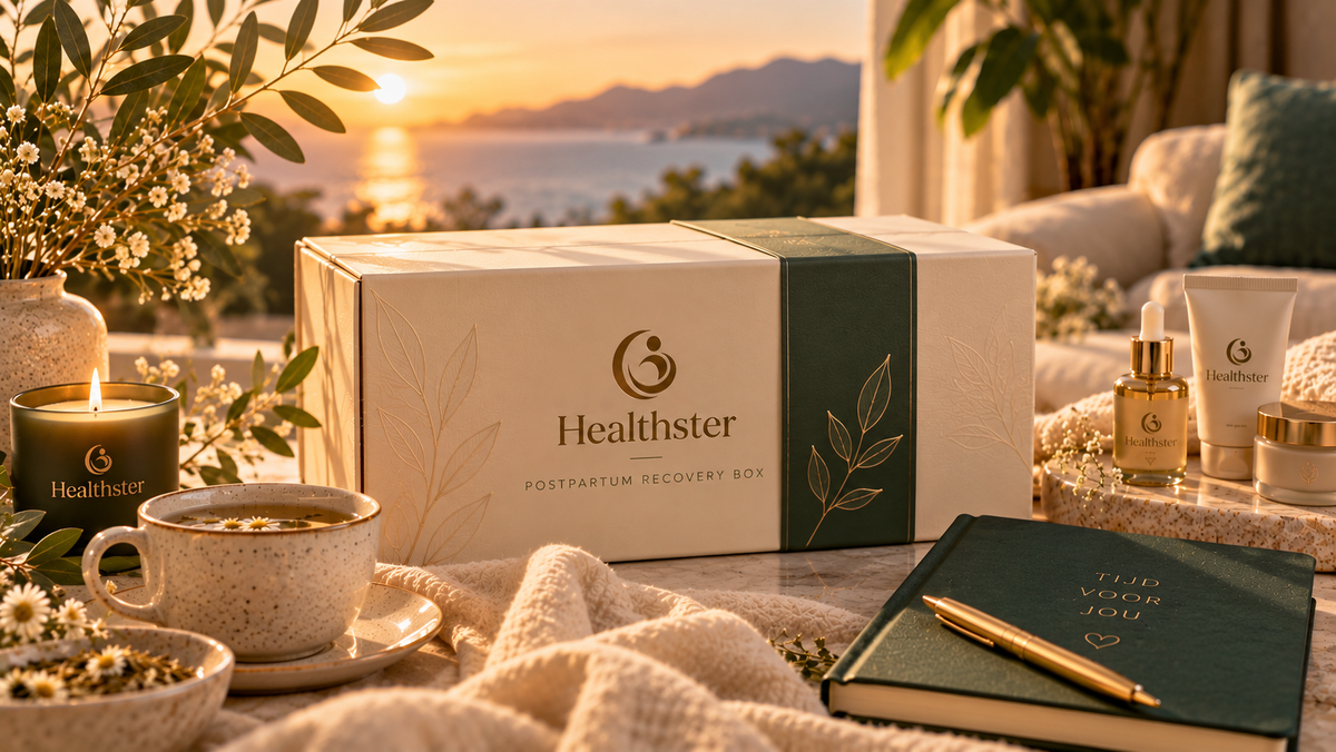 Bestaande conceptvisualisatie van de Healthster Recovery Box in warm avondlicht